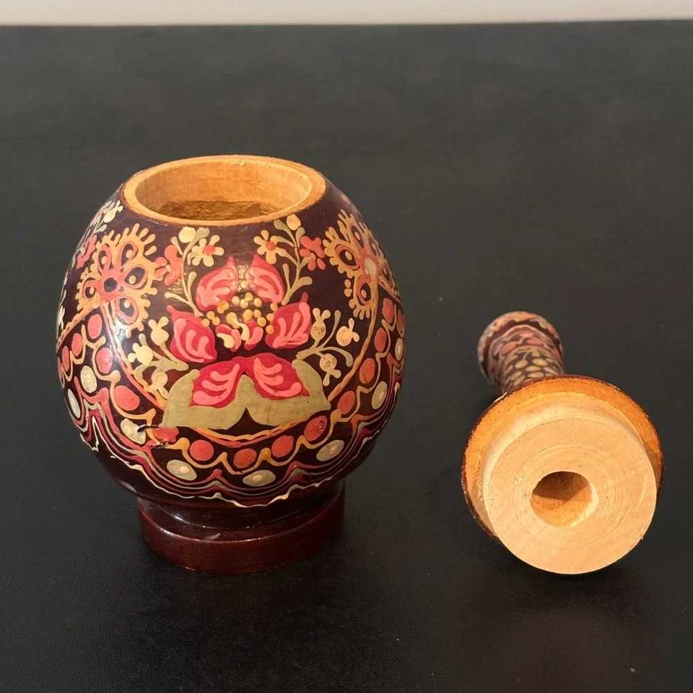 Wooden Handpainted Pink & Brown Floral 9